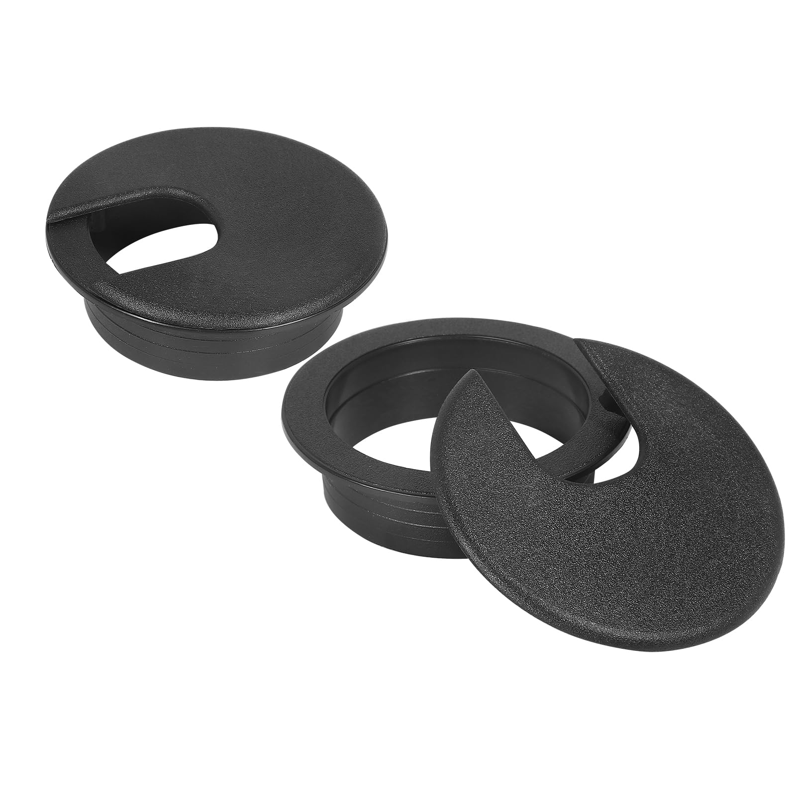 Photo 1 of 2" Black Desk Grommet, JTemgle Plastic Cable Hole Cover Computer Table Cord Wire Organizer Caps Desktop Cord Management for Home Office TV Stands Tabletops, 2 Pieces