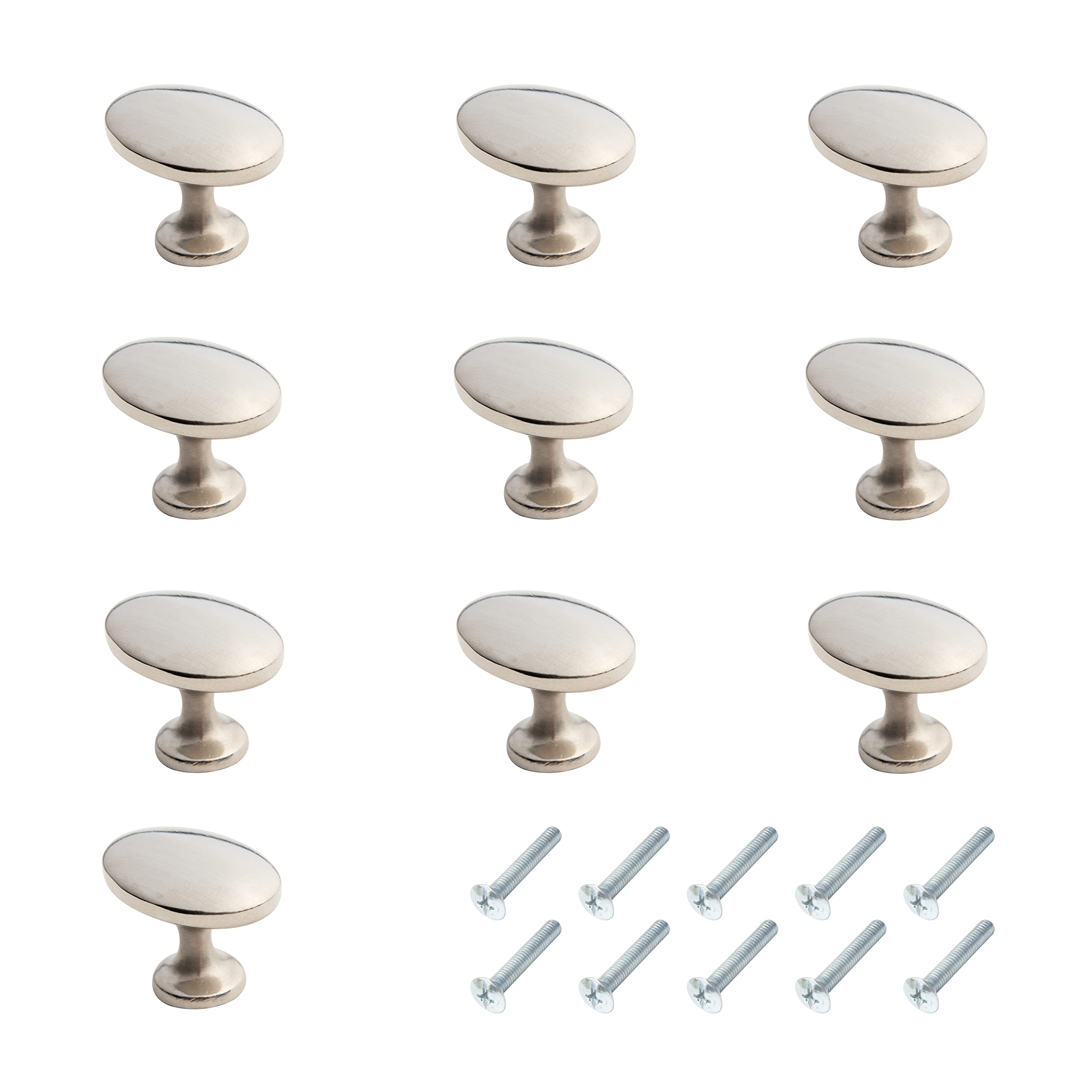 HARMAC HOUSE Oval Cabinet Knobs 10 Pack - Brushed Nickel Pull Handles for Kitchen Cupboard, Bedroom Dresser, Bathroom Wardrobe Door - Mushroom Handles (10)