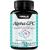 Alpha GPC Choline Supplement 600mg, 99%+ Highly Purified, Highly Bioavailable Source of Choline,180 Veggie Capsules, Cognitive Enhancer Nootropic, Supports Memory & Brain Function, Boosts Focus & Mood