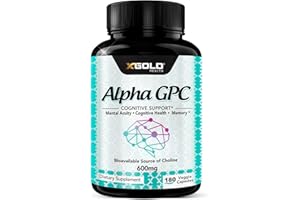 X GOLD HEALTH Alpha GPC Choline Supplement 600mg, 99%+ Highly Purified, Highly Bioavailable Source of Choline,180 Veggie Capsules, Cognitive Enhancer Nootropic, Supports Memory & Brain Function, Boosts Focus & Mood