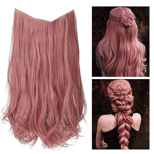 Pink Colored Halo Hair Extensions Smoky Dusty Pink Curly Short