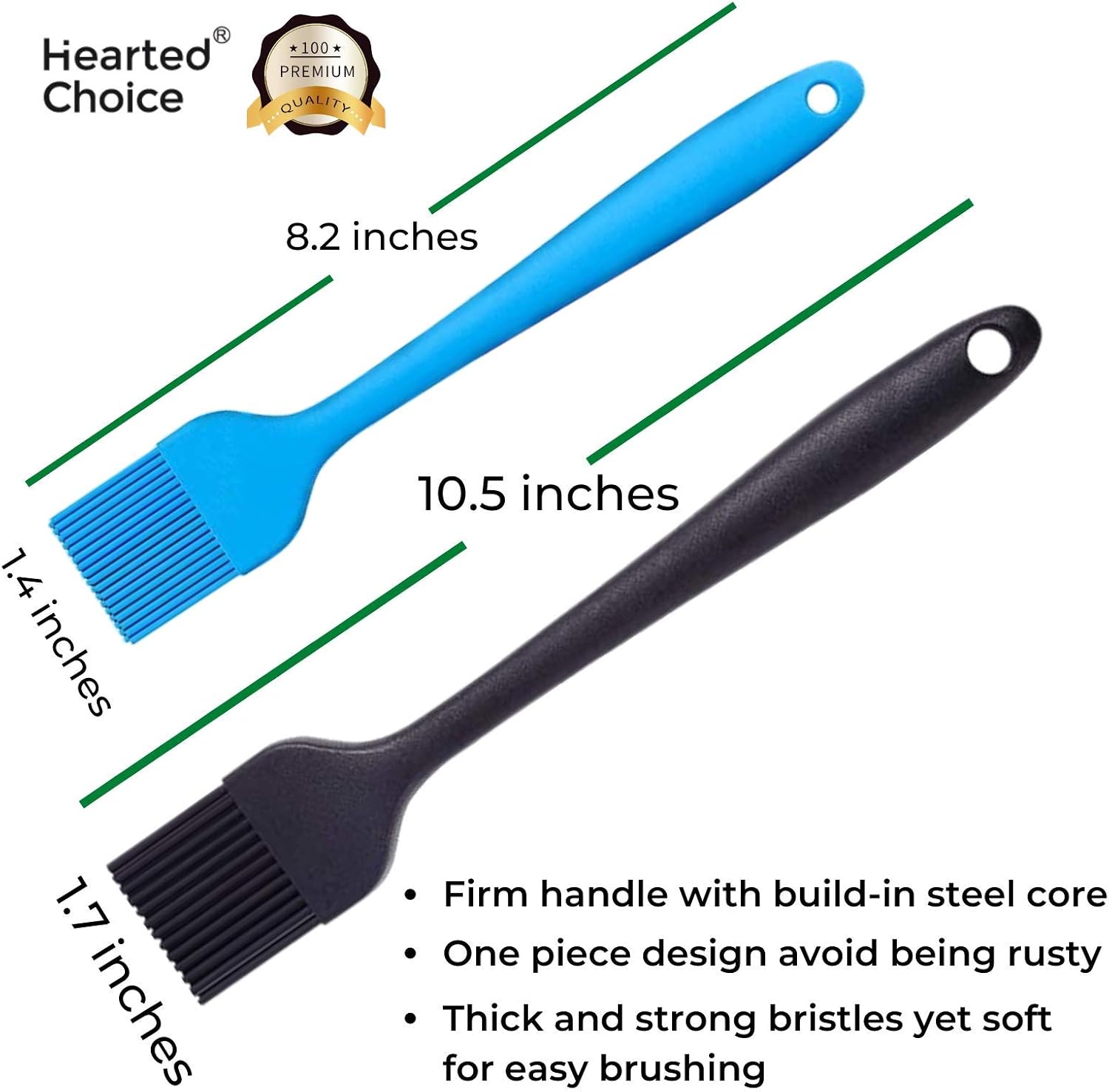 Silicone Basting Brush Set of 2 Heat Resistant Long Handle Pastry Brush for Grilling, Baking, BBQ and Cooking, Solid Core and Hygienic Solid Coating-Black and Blue: Kitchen & Dining