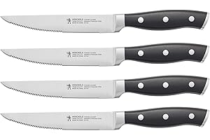 HENCKELS Forged Accent 4 Piece Stainless Steel Steak Knife Set - Semi-Serrated, Black Handles