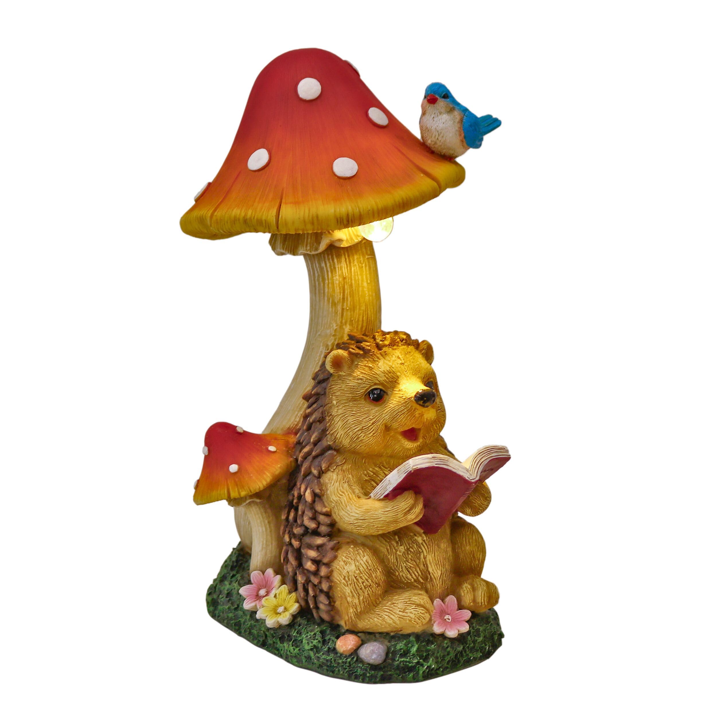 TERESA'S COLLECTIONS Garden Ornaments Outdoor, Lovely Hedgehog and Mushroom with Solar Lights, Waterproof Resin Hedgehog Ornaments, Hedgehogs Gifts, Birthday Gifts for Mum, Indoor Outdoor 25.5CM