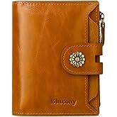 Blucoay Leather Wallet Women,RFID Blocking Womens Wallet Bifold Compact Card Holder Small Wallet for Women with Removable ID Window LightBrown