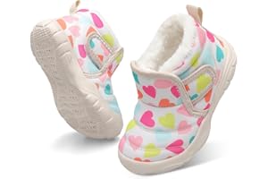 QFH Baby Boys Girls Winter Warm Shoes Cozy Fleece Snow Boots Toddler Non-Slip Walking Shoes Infant Outdoor Water Resistance Faux Fur Booties
