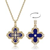 Fettero Dainty Gold Necklace for Women - Double Sided Pendant Necklace 14K Gold Plated Charm Clover Necklace Jewelry for Valentine's Day