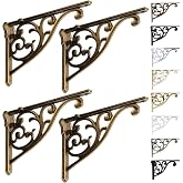 Shelf Brackets 8 Inch 4 Pack Heavy Duty Antique Brass Wall Bracket Victorian Kitchen Decorative Rack Shelves, Shelf Bracket Available in 8 finishes. (4, Antique Brass)