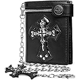 ZEKEE Cross Chain Wallet Leather - Jesus Gifts - Punk Skull Gothic Bifold Halloween Goth Accessories | Unisex, Black