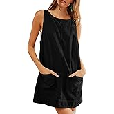 TBA Corduroy Overall Dress for Women Round Neck Skirtall Jumper A Line Mini Romper Pinafore with Pockets Black