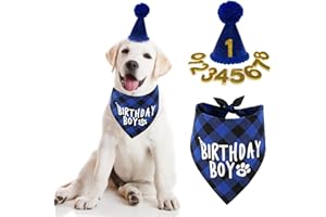 MYASRELAE Dog Birthday Party Supplies, Boy Dog Birthday Bandana Scarf and Dog Birthday Hat with Number. (Blue)
