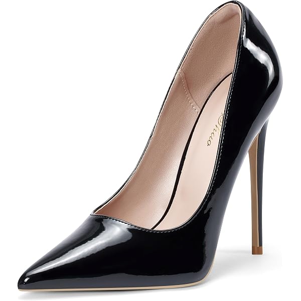 Ellie Women's Pointed Toe Pumps – Ankle Strap Stiletto High Heels, Black Patent Leather, Size Standard, 8261