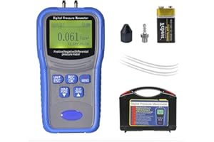 Digital Manometer Gas Pressure Tester, Differential Dual-Port HVAC Air Pressure Meter with 11 Units, Over-Limit Alarm, Large 