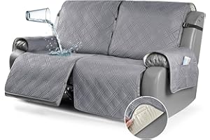 TAOCOCO 100% Waterproof Oversized Loveseat Recliner Cover, Non Slip Split Couch Covers for Reclining Loveseat with Elastic Straps for Kids Pets(Oversized 2 Seater, Gray)