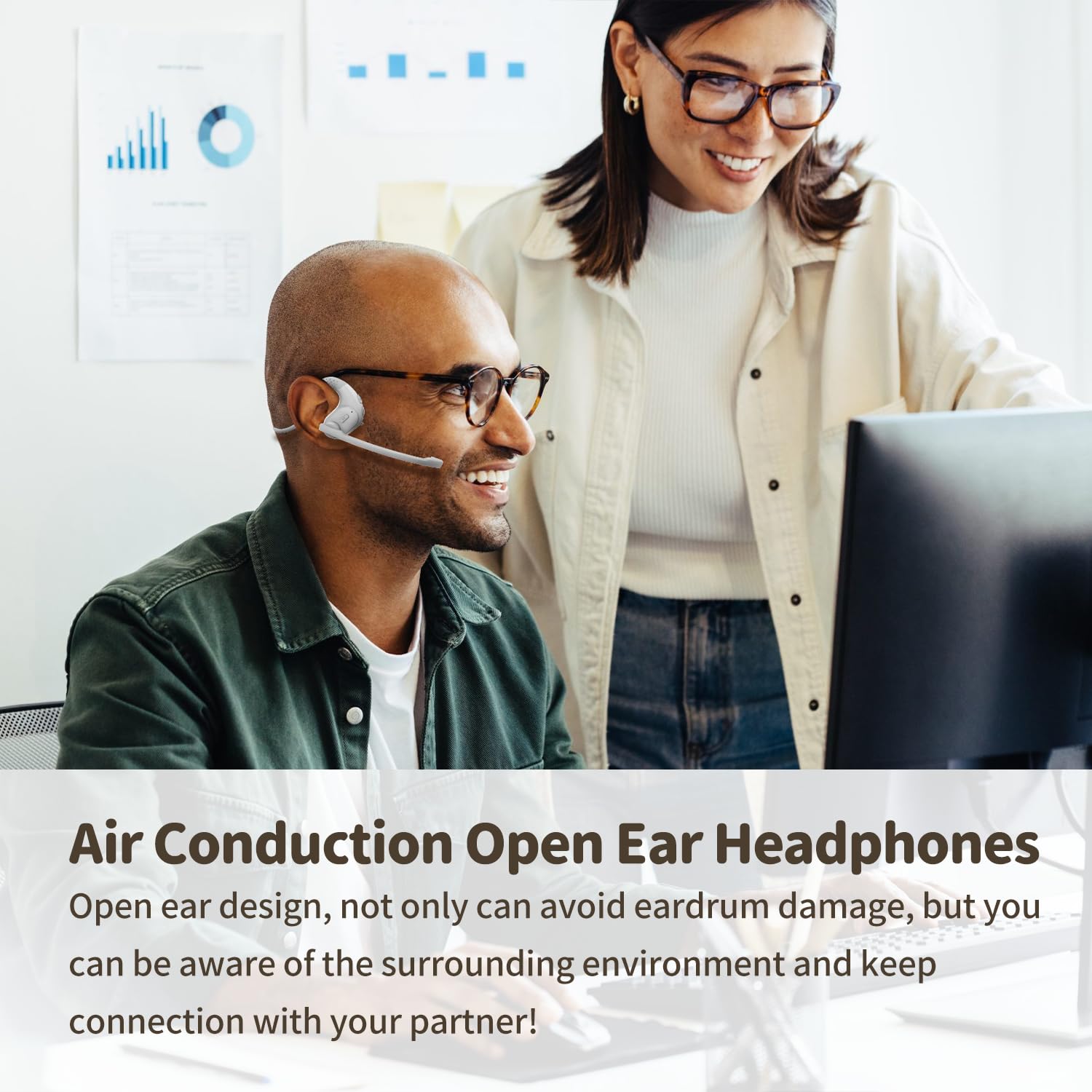 BANIGIPA Bluetooth Headset with Removable Microphone, Wireless Headset w/DSP Noise Cancelling for Phones Laptop Computer PC, Open Ear Headphones for Working Driving Running Cycling Driving -12 Hrs
