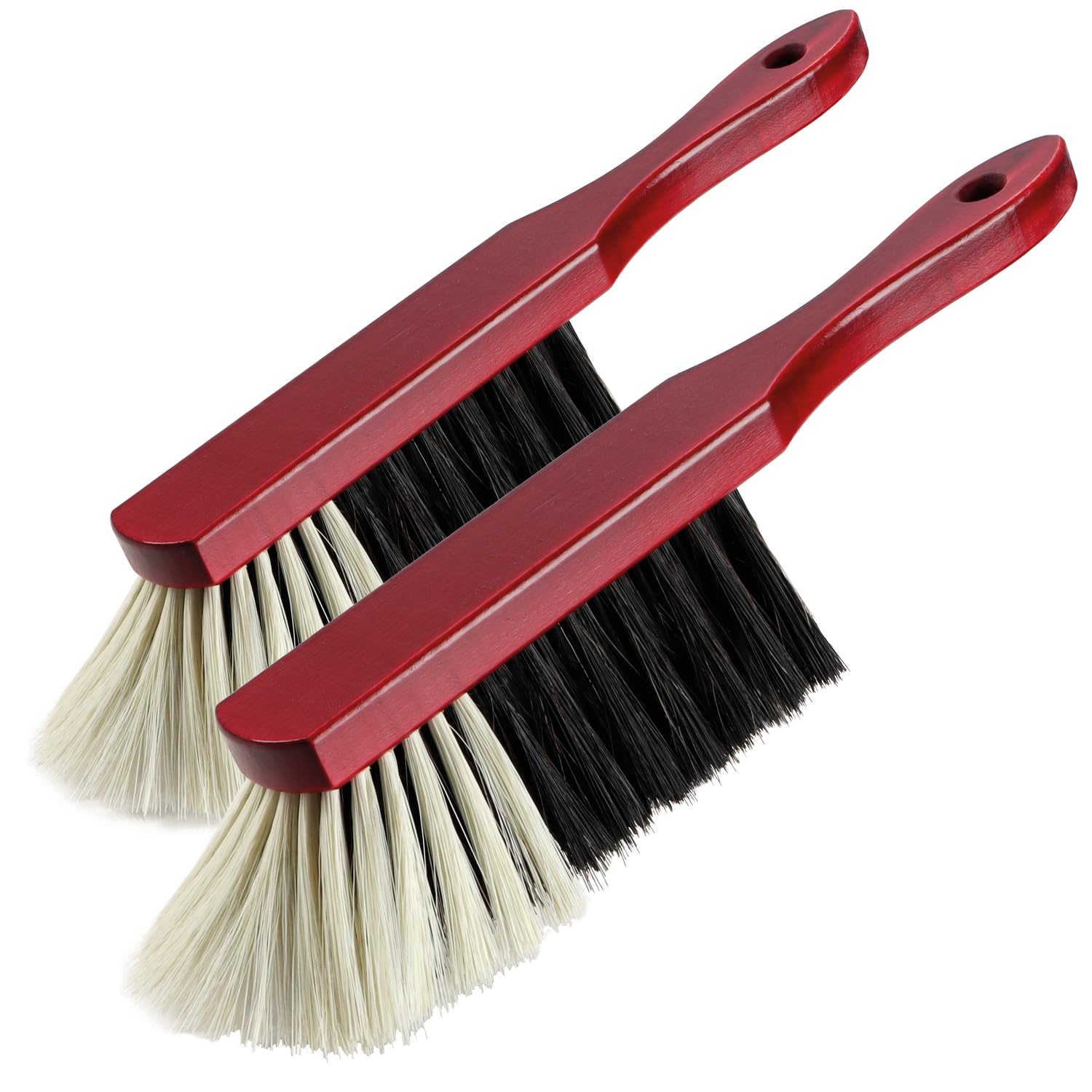 com-four® 2x Wooden hand broom - Hand broom with horsehair bristles - Power cleaning tool - Cleaning brush with hanging hole - ca. 30 cm (2 pieces)