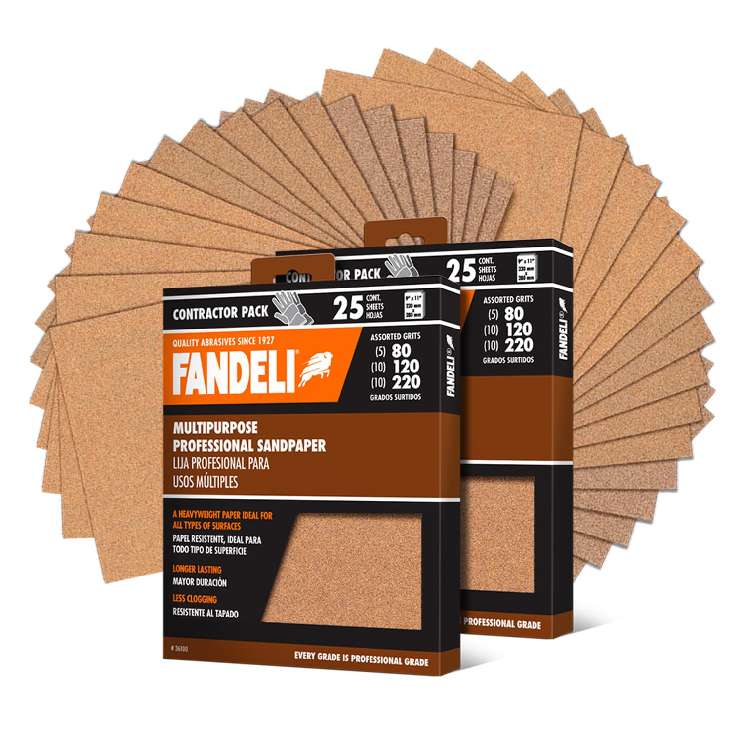 Fandeli | Multi-Purpose Sanding Paper | Assorted Grits (80,120,220) | 50 Sheets of 23 x 28 cm | Perfect for Sanding Metal and Sanding Wood | Hand Sanding | Orbital Sanders | Polish Sandpaper