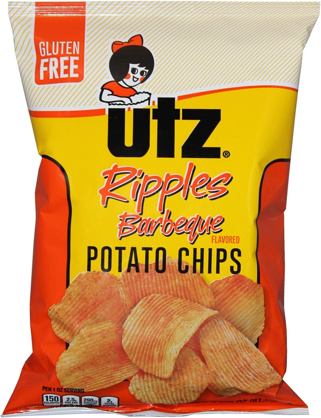 Utz BBQ Rippled Potato Chips, 2.875 Ounce -- 14 per case.