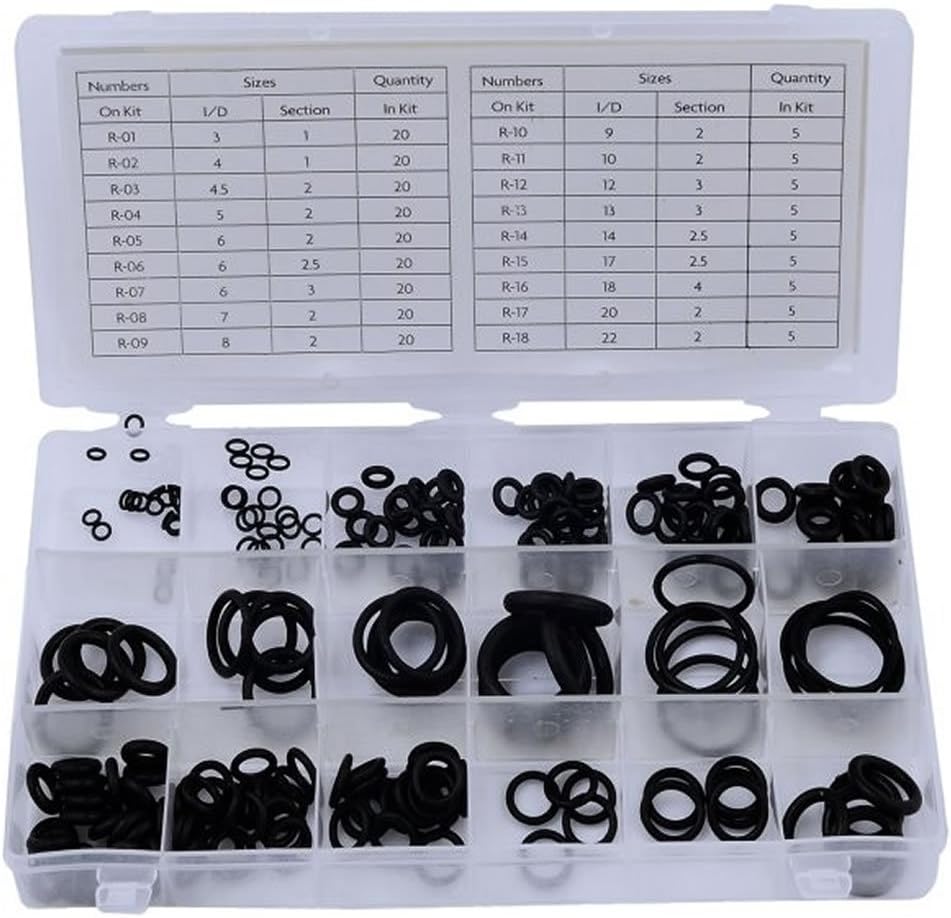 Rolson 61224 225 Piece O-Ring Assortment Set - Rubber Seals in Case