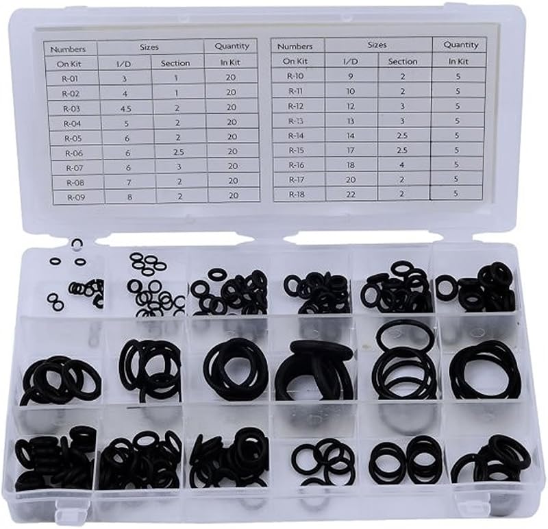 Rolson 61224 225 Piece O-Ring Assortment Set - Rubber Seals in Case