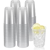 AojSup 100 Pcs Disposable Stemless Glasses 16oz Crystal Plastic Wine Glasses Clear Classic Cup for Meeting Weddings Birthdays Cocktail Christmas Party Supplies