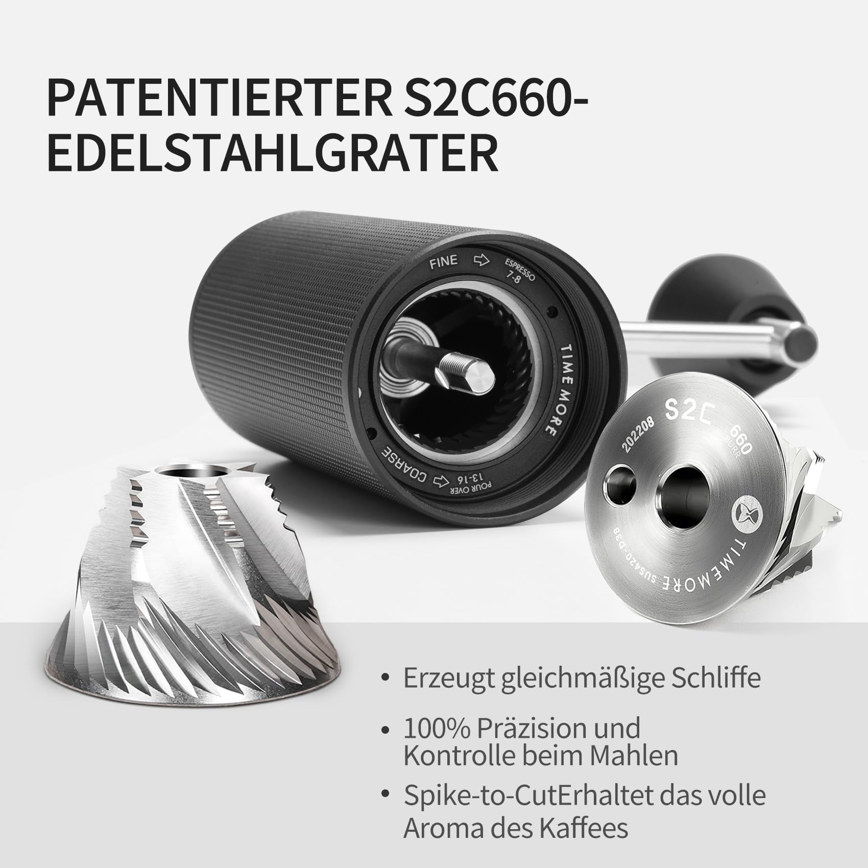 TIMEMORE Chestnut C3S Max Ganzmetall Kaffeemühle Manuelle Mit Präziser Mahlgradeinstellung, Edelstahl und Kegelförmigem Mahlwerk, Klappbarem Griff Bohnenbehälter 25g Coffee Grinder - Schwarz 3