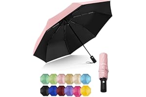 HIPPIH Compact Travel Umbrella for Rain - Windproof Automatic Umbrellas, UV Umbrella for Sun Protection with Black Anti-UV Coating, Portable Small Umbrellas for Backpack, Car, Walking, Kids, Women