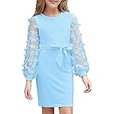ALISISTER Girls Dresses Mesh Puff Long Sleeve Dress with Butterflies 7-16 Years