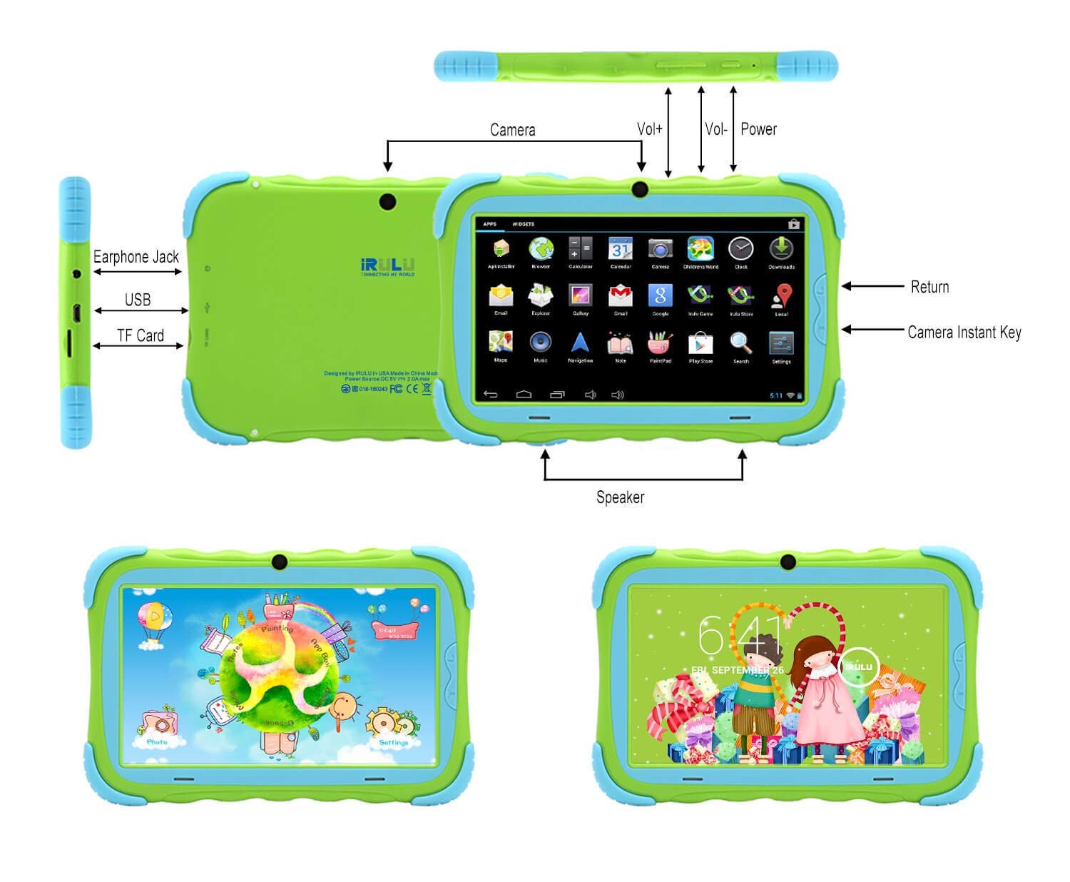 iRULU Kids Tablet 7 Inch HD Display Upgraded Y57 Babypad PC Andriod 7.1 with WiFi Camera Bluetooth and Game GMS Certified 1G/16GB Kids Edition Shock-Proof Tablets