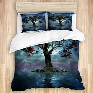 KASMILN Ropa de Cama，fantasía árbol Cielo lágrimas Lago Pintura