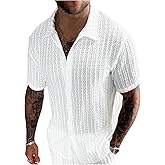 SOLY HUX Men's Textured Button Down Shirt Short Sleeve Collared Hollow Out Beach Vacation Summer Casual Shirts