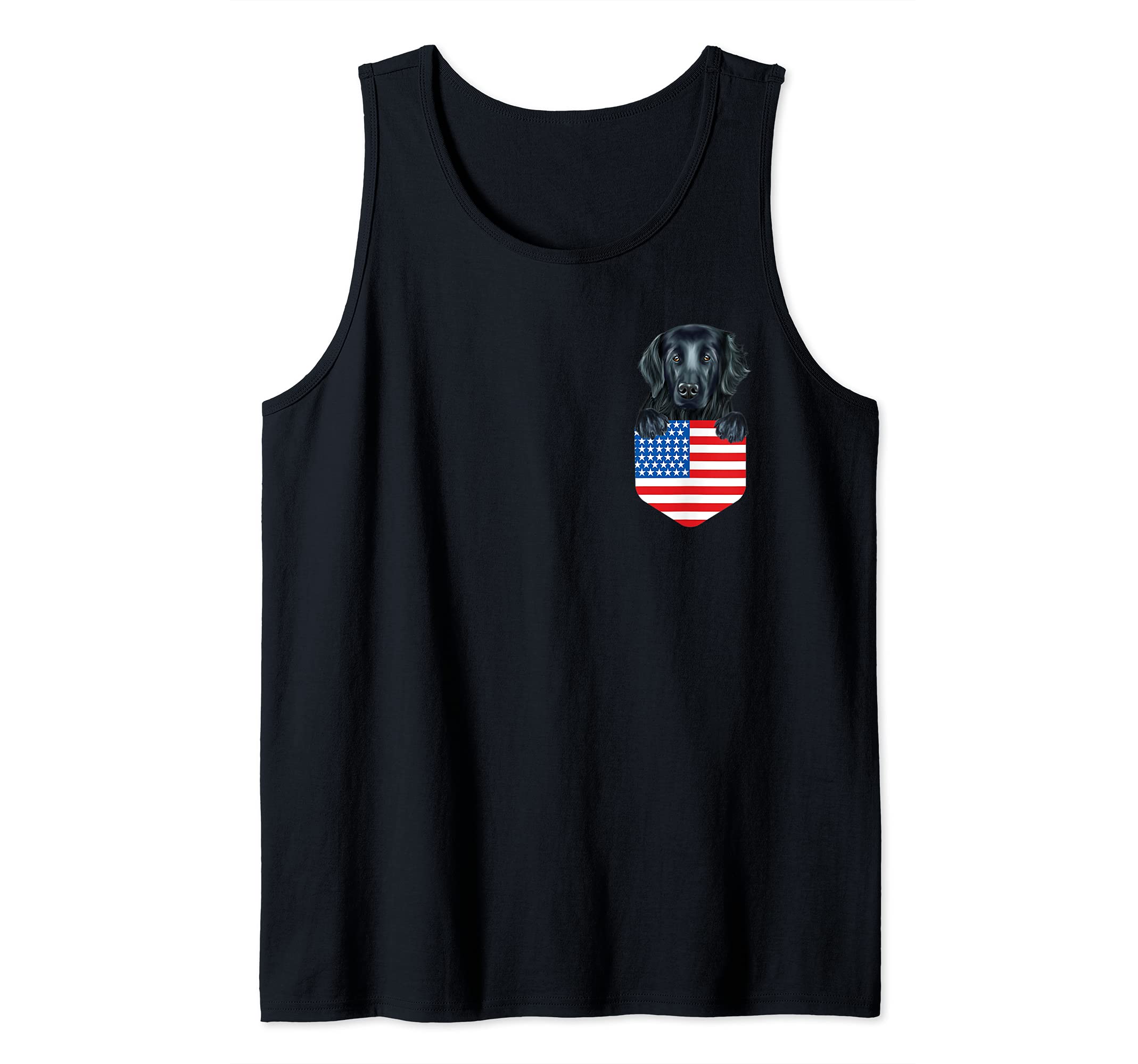 America Flag Flat-Coated Retriever Dog In Pocket Tank Top