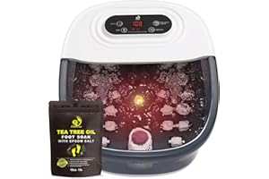 FUTURECARE Foot Spa Bath Massager with Heat Bubbles and Vibration Massage and Jets, 16 OZ Calming Lavender Foot Soak Epsom Salt, MoodRelish Foot Soaker with Red Light, 22 Massage Rollers, Adjustable Temp -Grey