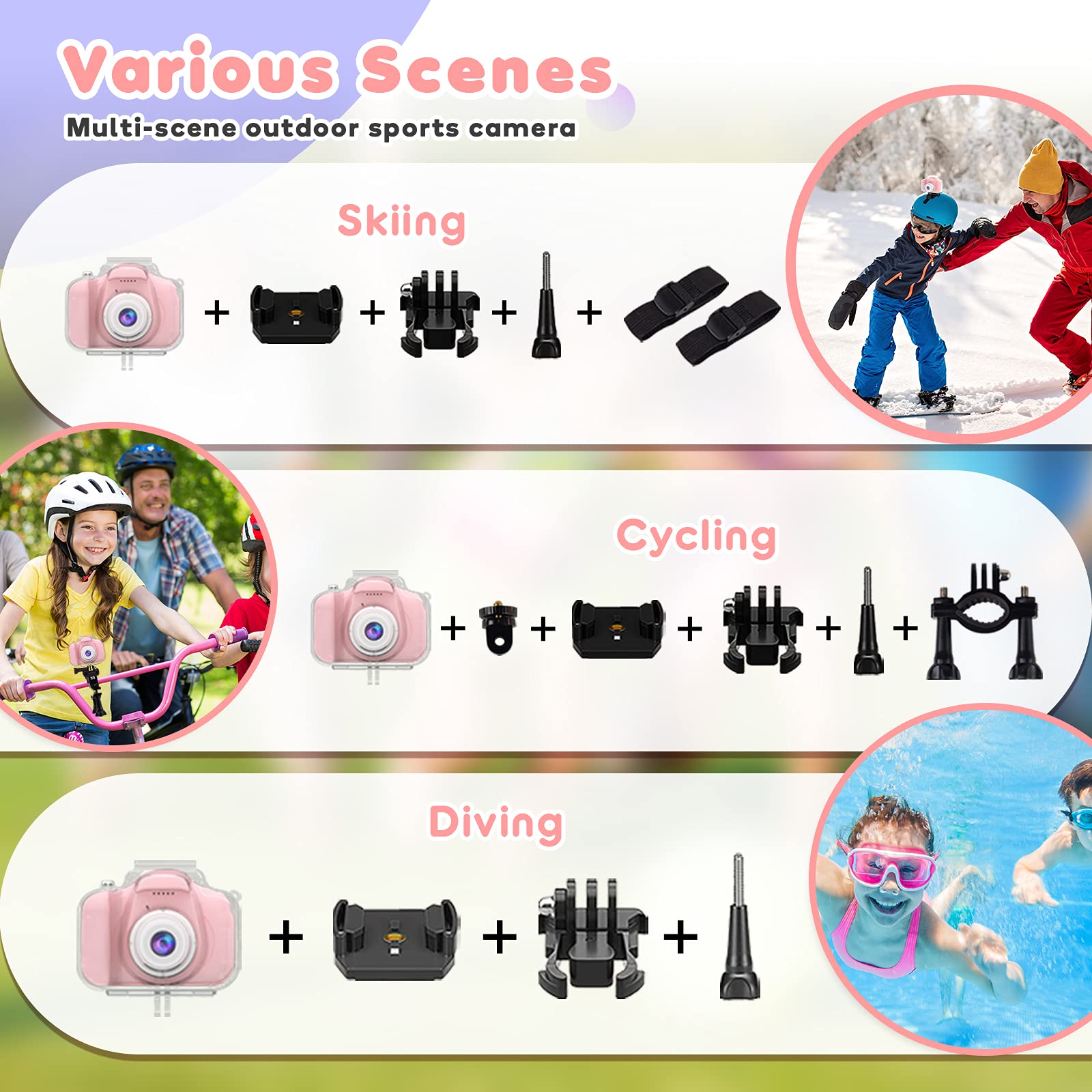 Gifts for 6 7 8 9 10 Year Old Girls Yoophane Kids Waterproof Camera Christmas Birthday Gifts Toddler Action Camera Toys for Girls Age 3-12 Underwater Video Recorder with 32GB SD Card (Pink)