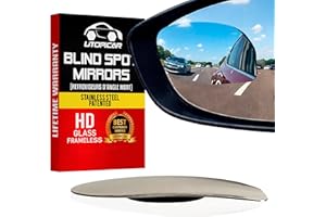 Blind Spot Mirror Fits All Car Side Mirrors - Patented Stainless Steel Mirrors with Bigger Viewing Image - Less Fogging - Les