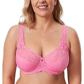 DELIMIRA Women's Plus Size Full Coverage Underwire Unlined Minimizer Lace Bra