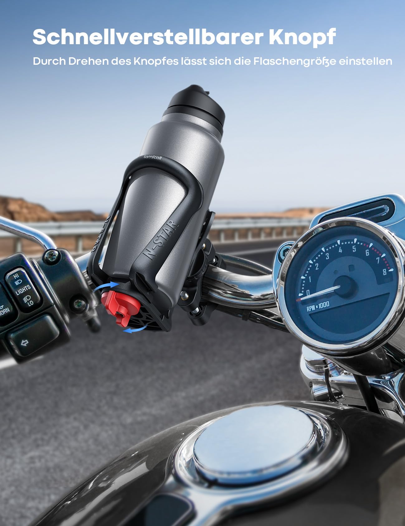 Lamicall Flaschenhalter Fahrrad Getränkehalter Motorrad - [Für Flaschen mit 48-71mm Durchmesser & Max. 500ML] Trinkflaschen Halterung für Ebike, MTB, Kinderwagen, Flaschenhalterung für Rahmen & Lenker 5