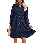Alaster Queen Women's Corduroy Dresses Long Sleeve Fall Shirt Button Down Back Tiered Short Work Dress with Pocket