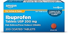 Amazon Basic Care Ibuprofen Tablets, Fever Reducer and Pain Relief from Body Aches, Headache, Arthritis Pain and More, Brown 