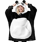 Giggling Getup Wearable Blanket Hoodie for Women and Men Sherpa Fleece Hooded Blanket Sweatshirt Warm Cozy Sherpa Wearable Throw Oversized Hoodie with Giant Pocket & Sleeves for Adult Panda