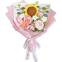 Weldomcor Crochet Flower Bouquet, Handmade Crochet Flowers Knitted Bouquet Sunflower Rose Tulip for Anniversary Graduation We