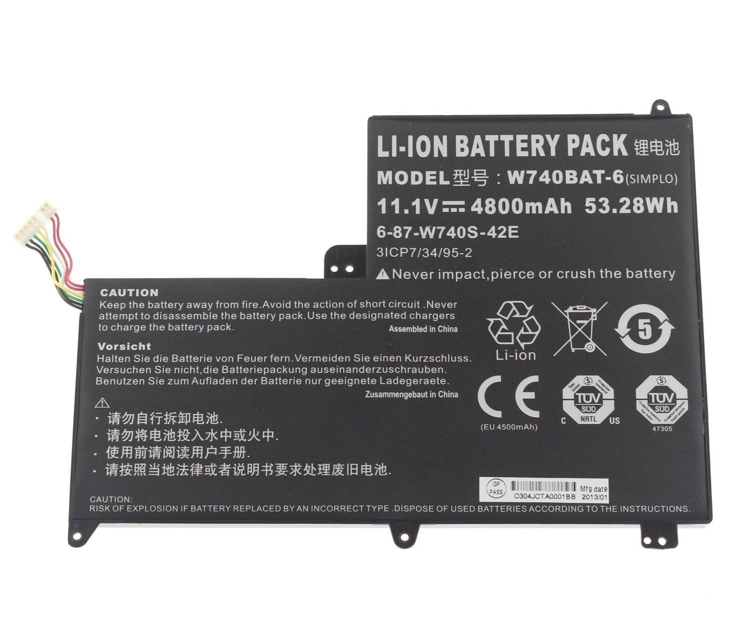 7XINbox 11.1V 53.28Wh 4800mAh W740BAT-6 Replacement Laptop Battery For Clevo Schenker W740S S413 W740SU 3ICP7/34/95-2 6-87-W740S-42E