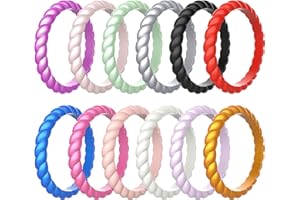 Zollen 12 Packs Silicone Wedding Rings for Women, Thin Braided Rubber Wedding Bands Stackable Ring, Hypoallergenic Silicone