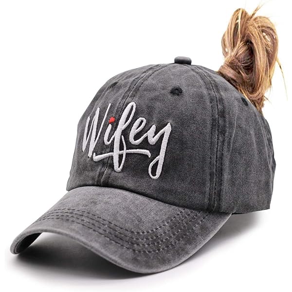 MANMESH HATT Baseball Mom Ponytail Cap - Distressed Twill, Adjustable, One Size (Black)