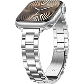 Anlinser Bands Compatible with Apple Watch Band 42mm 41mm 40mm 38mm, Women Slim Stainless Steel Metal Strap for iWatch Series 10 9 8 7 6 5 4 3 2 1 SE (Silver)