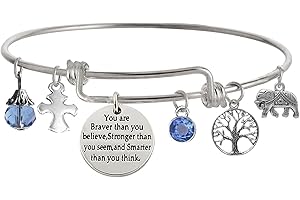 TISDA "You Are Braver Than You Believe Stronger Than You Seem and Smarter Than You Think Inspirational Bracelet Expandable Bangle for Women