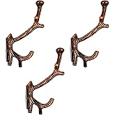 AYZCORP Set of 3 Cast Iron Tree Branch Shape Coat Hooks Wall Art Decor-Branch Shape Hangers and Key Holder-Clothes Rack and Backpack Hanger-Coat Hooks Home Decor for Storage,Living (Copper Antique)