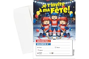 Carte invitation fete enfant francais HOCKEY - Invitation fete enfant francais avec enveloppes ( lot de 15 cartes et 15 envel