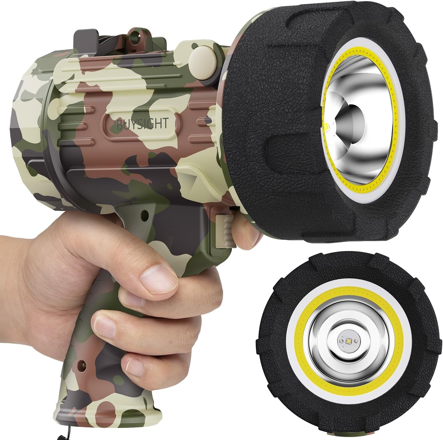 BUYSIGHT Rechargeable Spotlight Flashlight,1000,000 lumens Hand held Spotlight Waterproof Flashlight Hunting floodlight with red Filter (Camouflage Gray-COB)