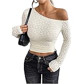 MakeMeChic Women's Floral Lace Off The Shoulder Top Tee Shirt Ruched Long Sleeve Going Out Shirt